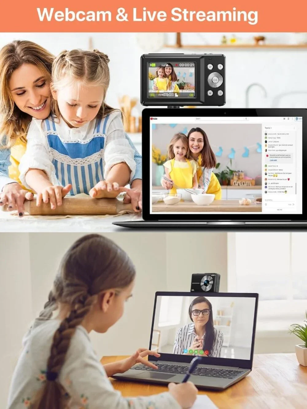 FHD 1080P Digital Camera for Teens & Kids, Compact 16X Zoom, Anti-Shake